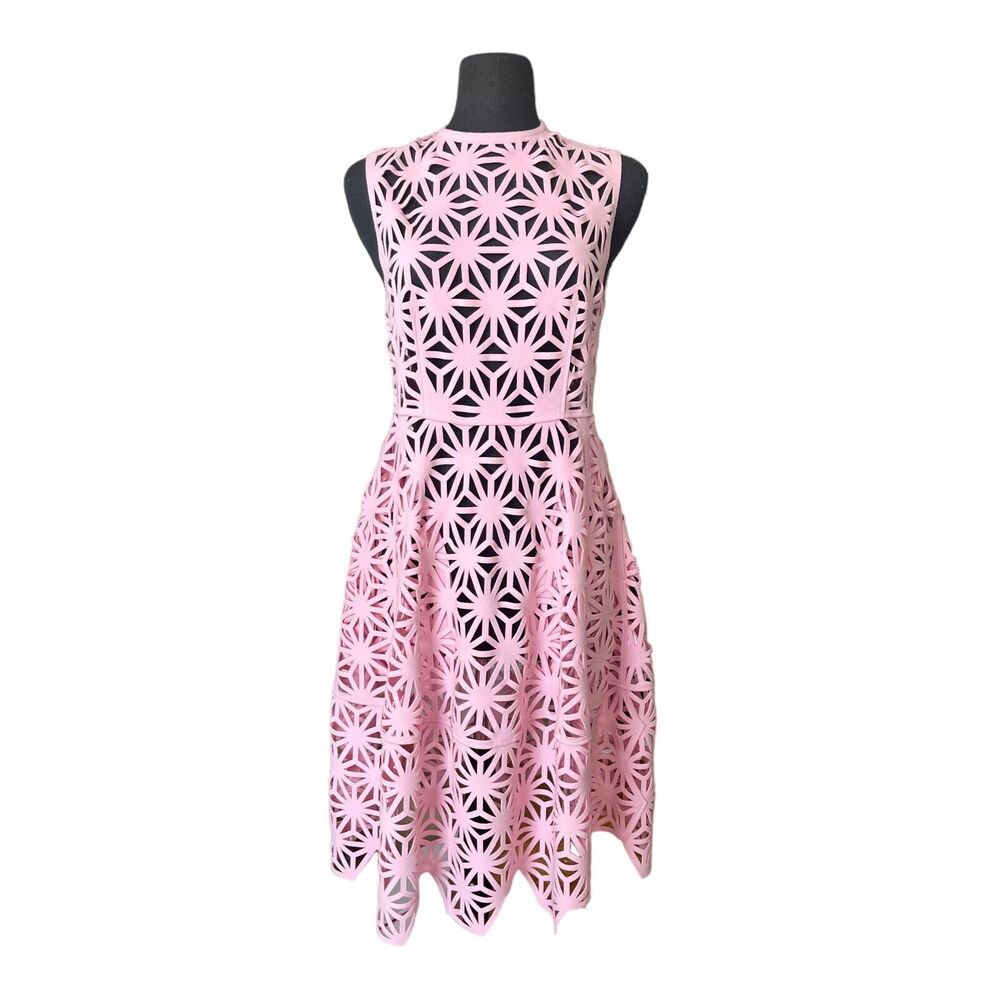 Paskal Pink Laser Cut Fit and Flare Geometric Cutout Dress Size M Retail $745